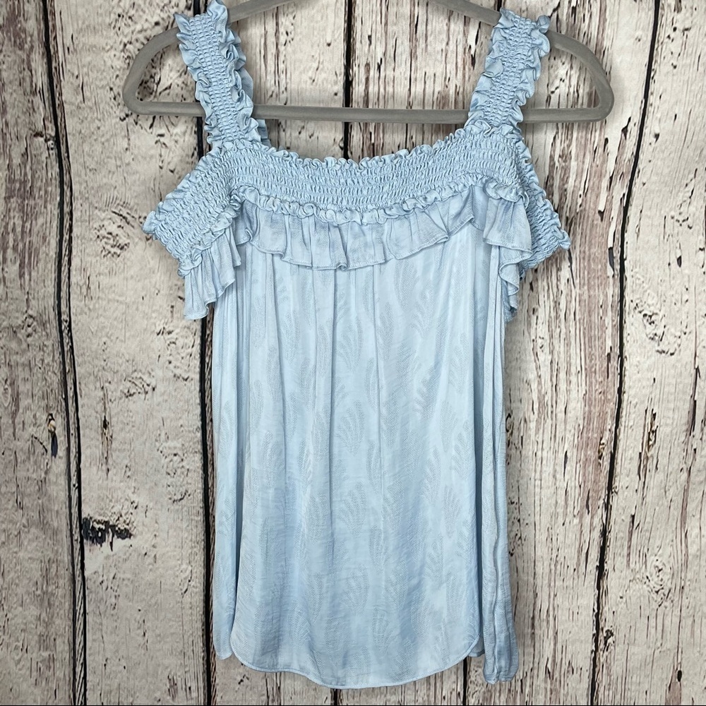Anthropologie Flowy Blue Off the Shoulder Boho Top Size Small